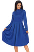 Sexy Royal Blue Pocket Style High Neck Skater Dress
